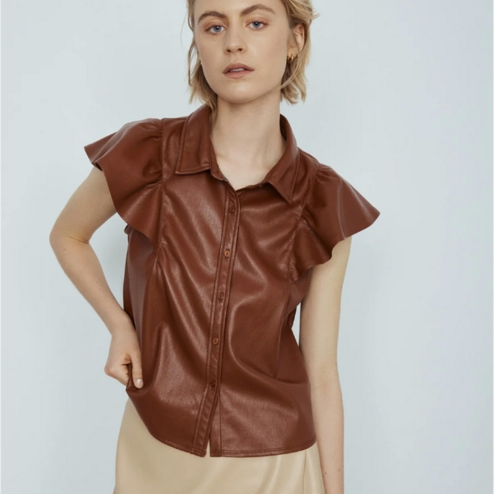Melissa Nepton Nessah Vegan Leather Shirt Hazelnut Brown L